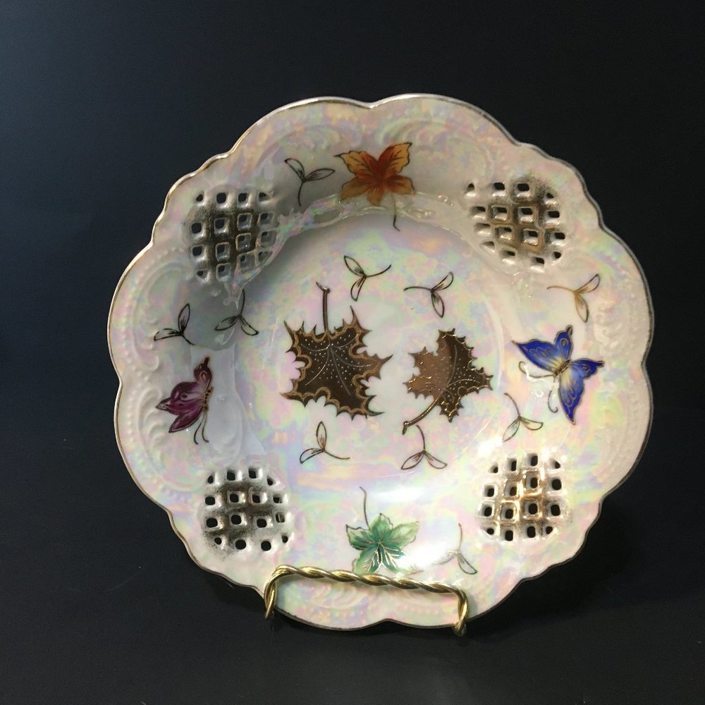Vintage Stunning Lipper & Mann Iridescent Leaves & Butterflies Bowl/Dish